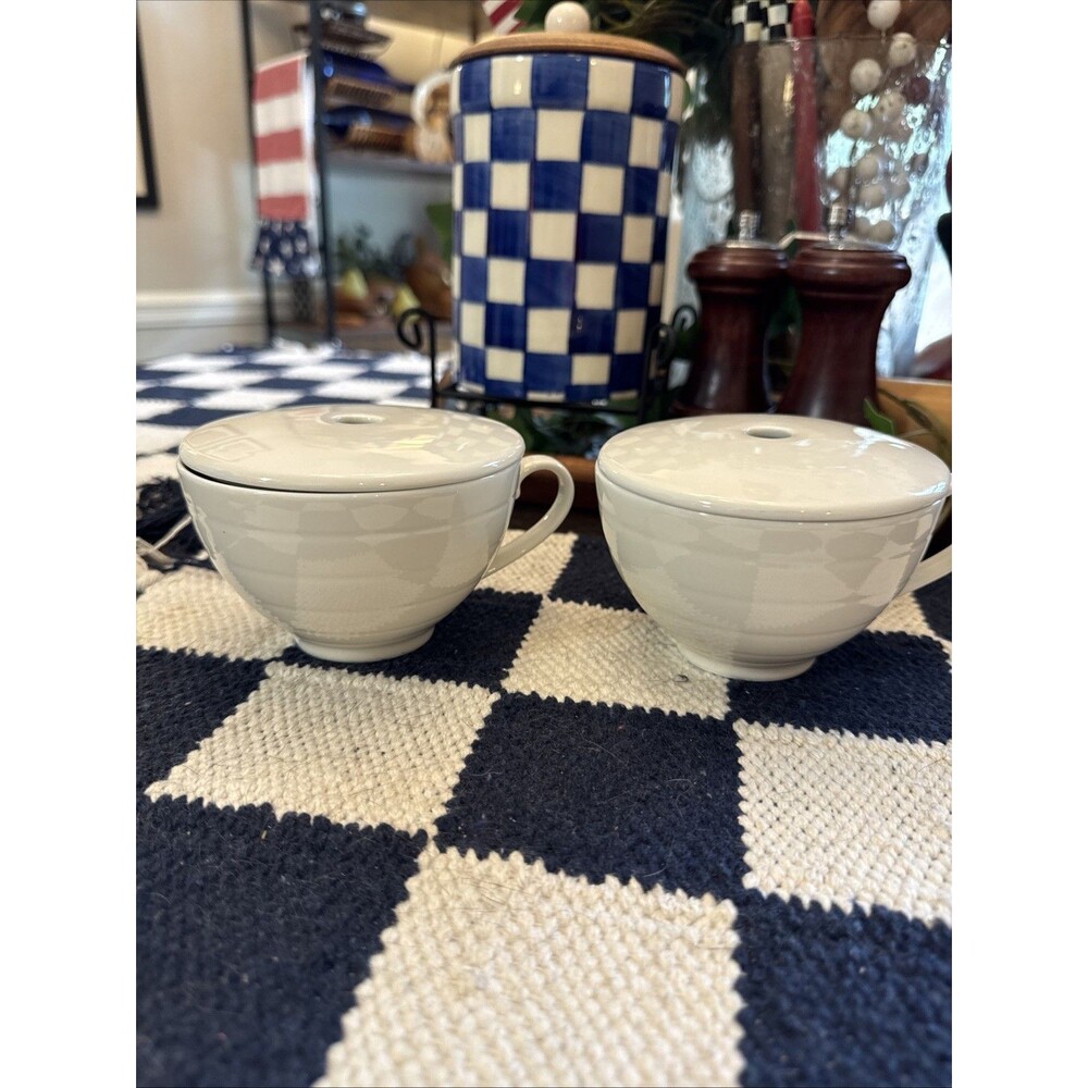 Tea Forte White Ceramic Steeping  Cup With Lid (2) Set